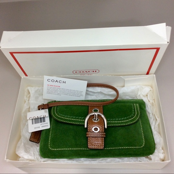 NWT Vintage Y2K Coach Green Suede Leather Buckle Wristlet Pouch Bag Authentic - Picture 4 of 15